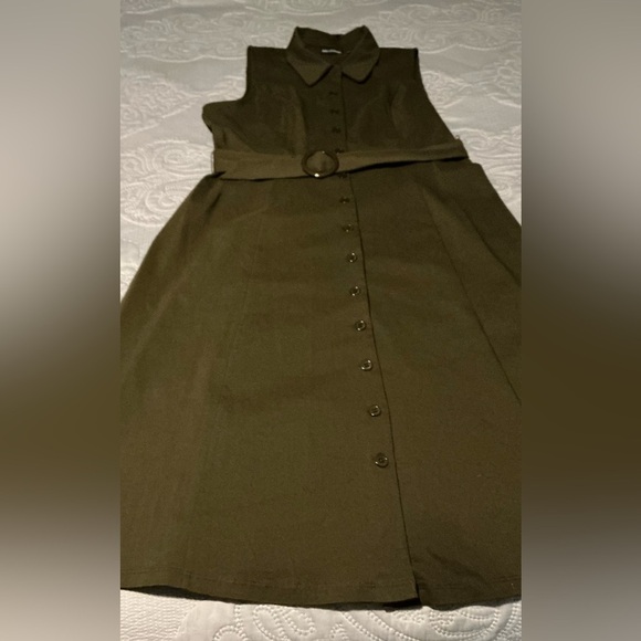 Nina Leonard Green Sleeveless Sheath Dress with Mandarin Collar - Picture 7 of 10